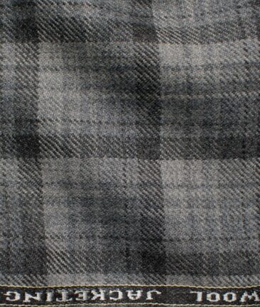 Raymond Men's 100% Merino Wool Checks  2.20 Meter Unstitched Tweed Jacketing & Blazer Fabric (Light Grey)