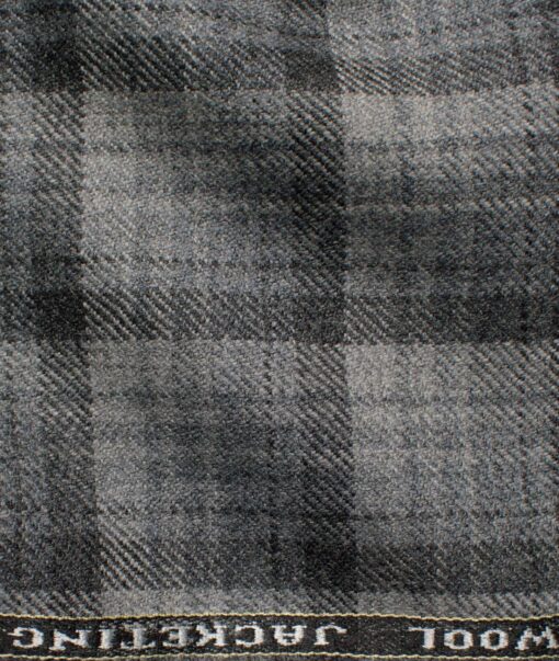 Raymond Men's 100% Merino Wool Checks  2.20 Meter Unstitched Tweed Jacketing & Blazer Fabric (Light Grey)