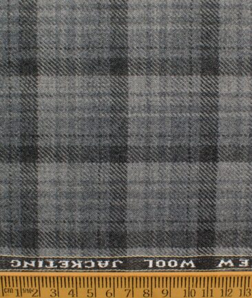 Raymond Men's 100% Merino Wool Checks  2.20 Meter Unstitched Tweed Jacketing & Blazer Fabric (Light Grey)