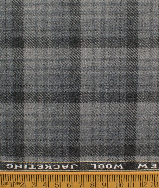 Raymond Men's 100% Merino Wool Checks  2.20 Meter Unstitched Tweed Jacketing & Blazer Fabric (Light Grey)