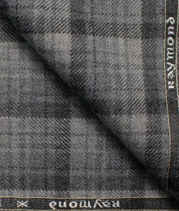 Raymond Men's 100% Merino Wool Checks  2.20 Meter Unstitched Tweed Jacketing & Blazer Fabric (Light Grey)