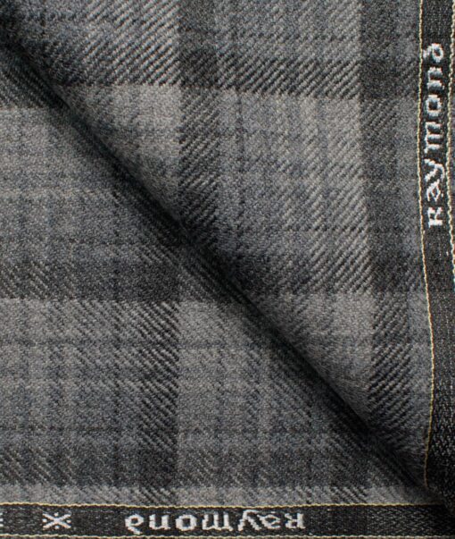 Raymond Men's 100% Merino Wool Checks  2.20 Meter Unstitched Tweed Jacketing & Blazer Fabric (Light Grey)