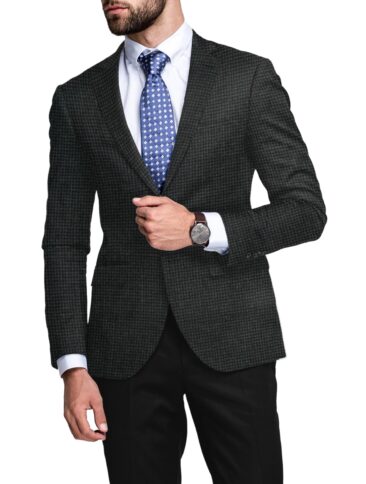 Raymond Men's 100% Merino Wool Houndstooth  2.20 Meter Unstitched Tweed Jacketing & Blazer Fabric (Blackish Grey)
