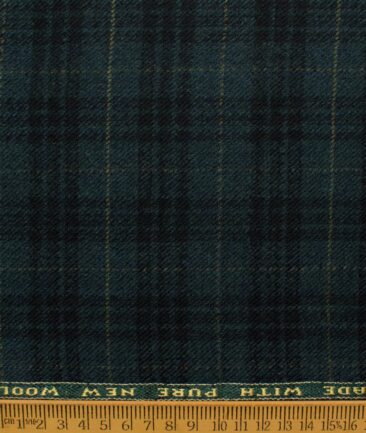 Raymond Men's 100% Merino Wool Checks  2.20 Meter Unstitched Tweed Jacketing & Blazer Fabric (Pine Green)