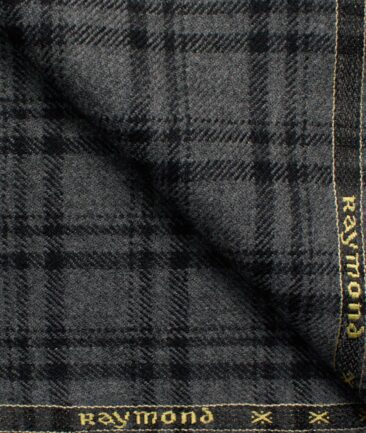 Raymond Men's 100% Merino Wool Checks  2.20 Meter Unstitched Tweed Jacketing & Blazer Fabric (Grey)