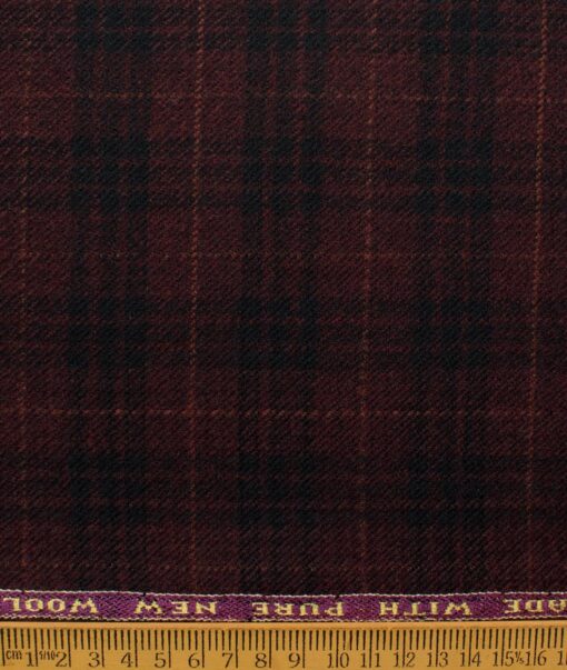Raymond Men's 100% Merino Wool Checks  2.20 Meter Unstitched Tweed Jacketing & Blazer Fabric (Maroon)