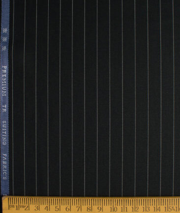 Canetti Men's Terry Rayon  Striped  Unstitched Suiting Fabric (Black)