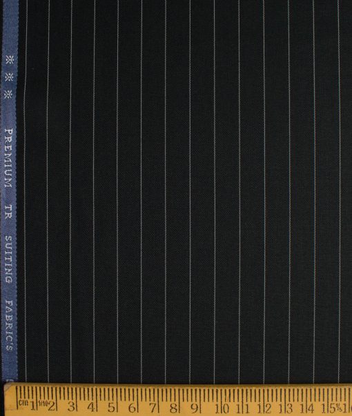 Canetti Men's Terry Rayon  Striped  Unstitched Suiting Fabric (Black)