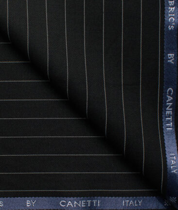 Canetti Men's Terry Rayon  Striped  Unstitched Suiting Fabric (Black)