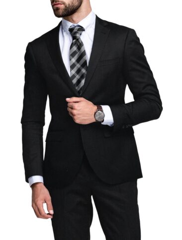 Canetti Men's Terry Rayon  Solids  Unstitched Suiting Fabric (Jet Black)