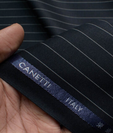 Canetti Men's Terry Rayon  Striped  Unstitched Suiting Fabric (Navy Blue)