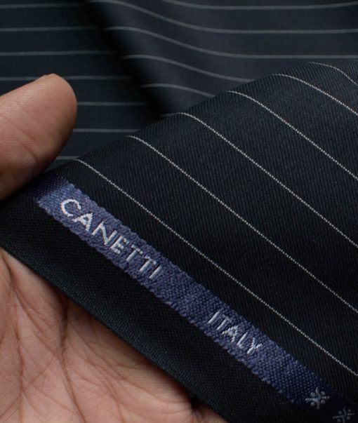 Canetti Men's Terry Rayon  Striped  Unstitched Suiting Fabric (Navy Blue)