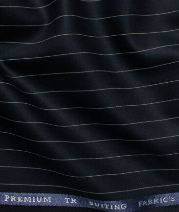 Canetti Men's Terry Rayon  Striped  Unstitched Suiting Fabric (Navy Blue)