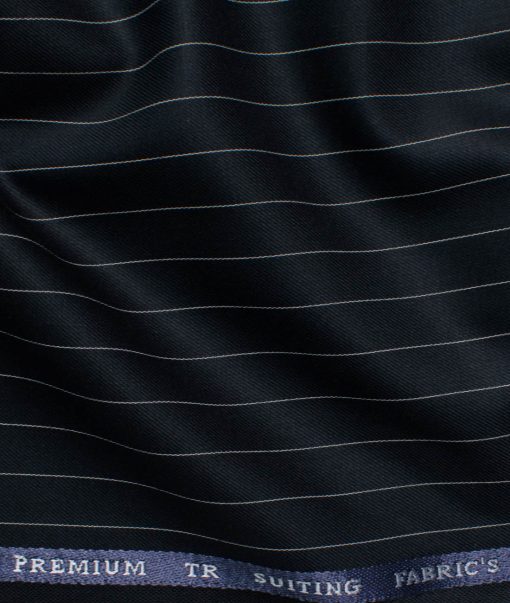 Canetti Men's Terry Rayon  Striped  Unstitched Suiting Fabric (Navy Blue)