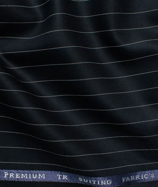Canetti Men's Terry Rayon  Striped  Unstitched Suiting Fabric (Navy Blue)
