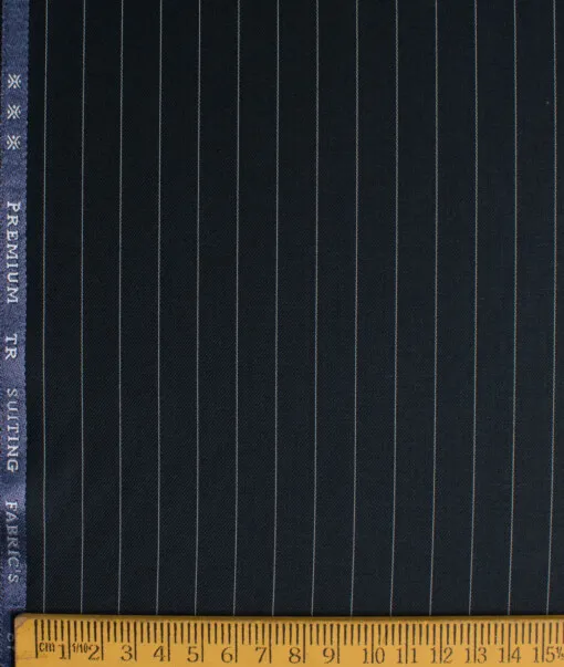 Canetti Men's Terry Rayon  Striped  Unstitched Suiting Fabric (Navy Blue)