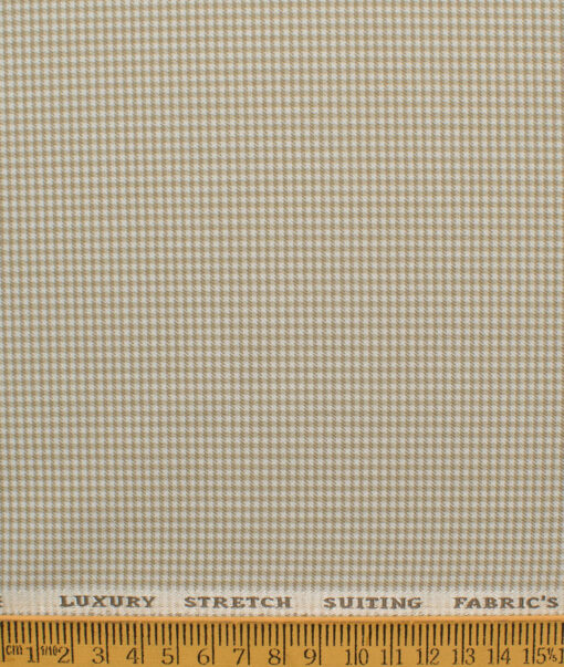 Canetti Men's Terry Rayon  Checks  Unstitched Stretchable Suiting Fabric (White & Brown)