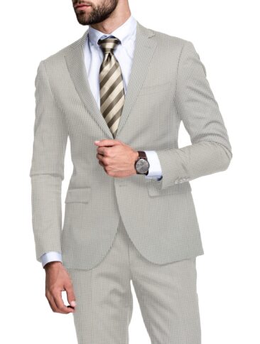 Canetti Men's Terry Rayon  Checks  Unstitched Stretchable Suiting Fabric (White & Grey)