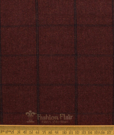 Fashion Flair Men's Terry Rayon  Checks  Unstitched Stretchable Suiting Fabric (Dark Wine)