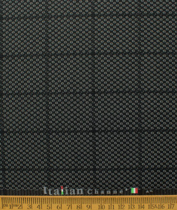 Italian Channel Men's Terry Rayon  Checks  Unstitched Suiting Fabric (Black)