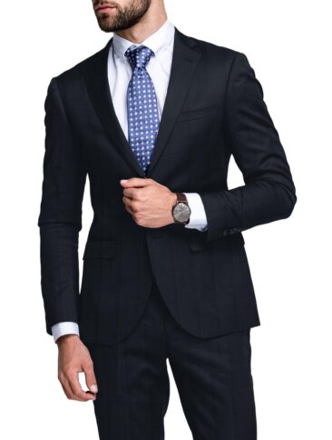 Raymond Men's Terry Rayon  Checks  Unstitched Suiting Fabric (Dark Navy Blue)