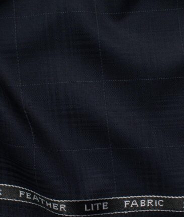 Raymond Men's Terry Rayon  Checks  Unstitched Suiting Fabric (Dark Navy Blue)