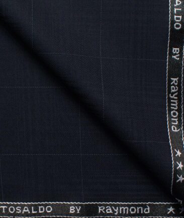 Raymond Men's Terry Rayon  Checks  Unstitched Suiting Fabric (Dark Navy Blue)