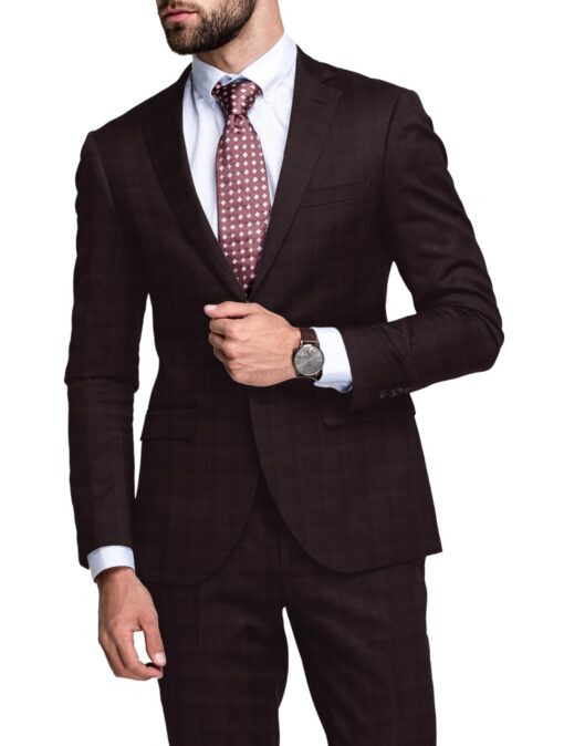 Raymond Men's Terry Rayon  Checks  Unstitched Suiting Fabric (Dark Wine)