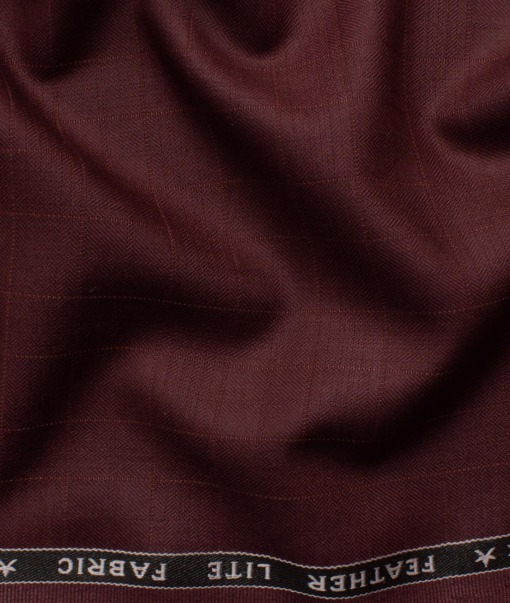 Raymond Men's Terry Rayon  Checks  Unstitched Suiting Fabric (Wine)