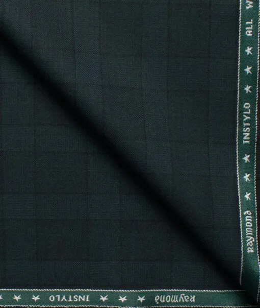 Raymond Men's Polyester Viscose  Checks  Unstitched Suiting Fabric (Dark Pine Green)