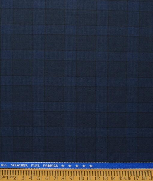 Raymond Men's Polyester Viscose  Checks  Unstitched Suiting Fabric (Dark Blue)