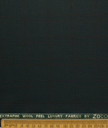 Zaccari Men's Terry Rayon  Checks  Unstitched Suiting Fabric (Dark Green)