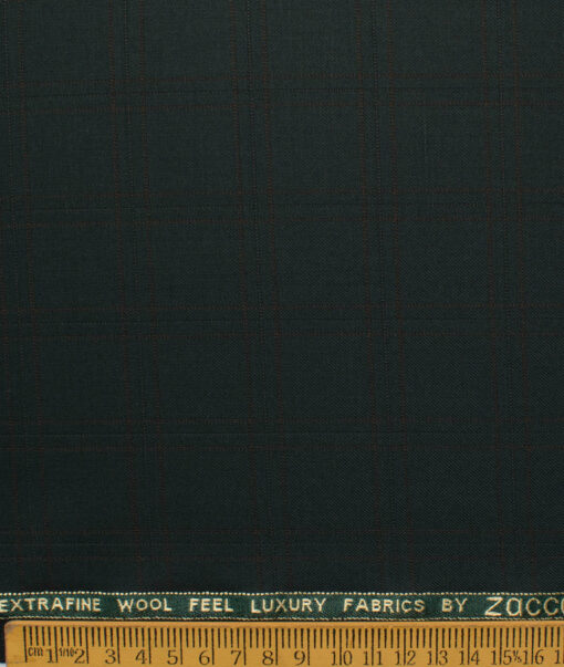 Zaccari Men's Terry Rayon  Checks  Unstitched Suiting Fabric (Dark Green)