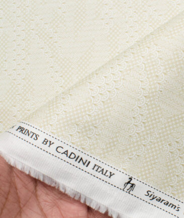 Cadini Men's Premium Cotton Printed  Unstitched Shirting Fabric (White & Beige)