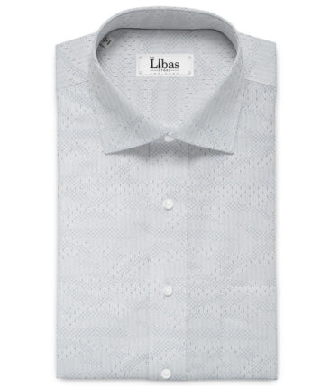 Cadini Men's Premium Cotton Printed  Unstitched Shirting Fabric (White & Blue)