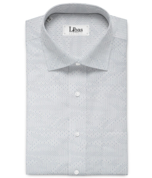 Cadini Men's Premium Cotton Printed  Unstitched Shirting Fabric (White & Blue)