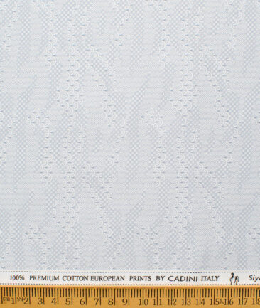 Cadini Men's Premium Cotton Printed  Unstitched Shirting Fabric (White & Blue)