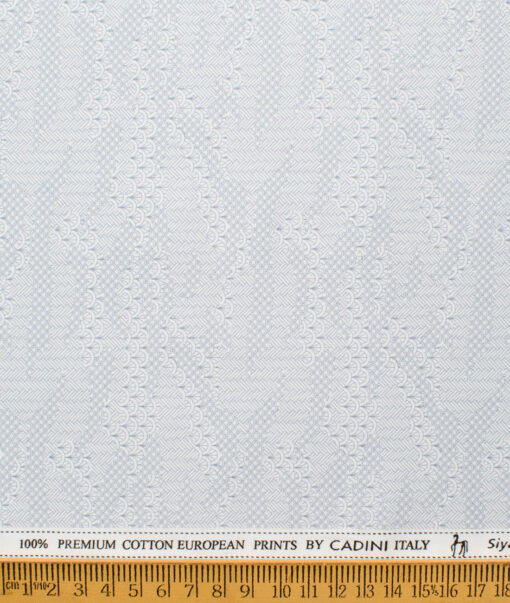 Cadini Men's Premium Cotton Printed  Unstitched Shirting Fabric (White & Blue)