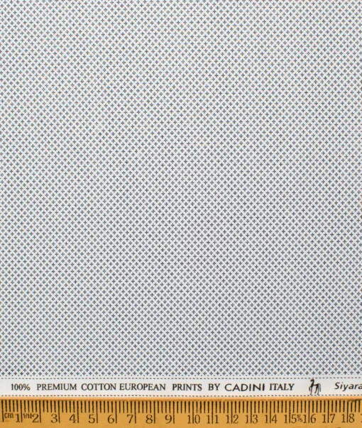 Cadini Men's Premium Cotton Printed  Unstitched Shirting Fabric (White & Dark Blue)