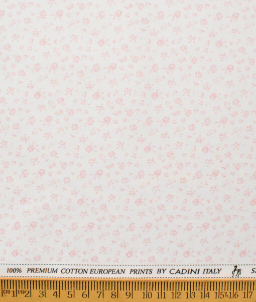 Cadini Men's Premium Cotton Printed  Unstitched Shirting Fabric (White & Pink)