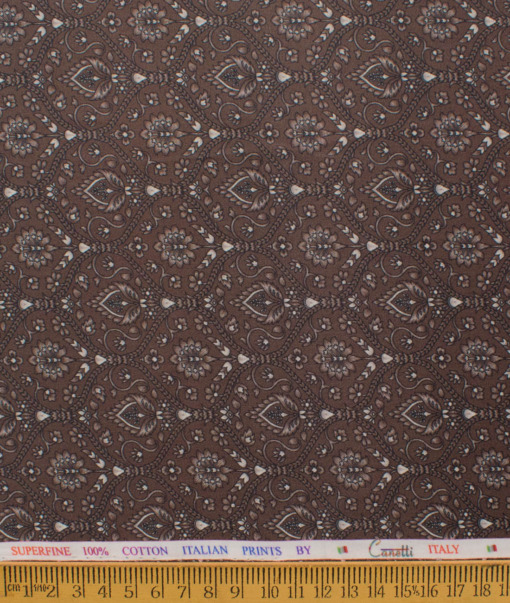 Canetti Men's Superfine Cotton Printed  Unstitched Shirting Fabric (Dark Brown)