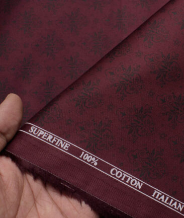 Canetti Men's Premium Cotton Printed  Unstitched Shirting Fabric (Dark Wine)