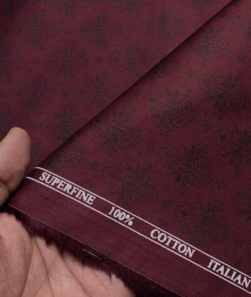 Canetti Men's Premium Cotton Printed  Unstitched Shirting Fabric (Dark Wine)