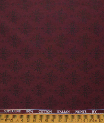Canetti Men's Premium Cotton Printed  Unstitched Shirting Fabric (Dark Wine)