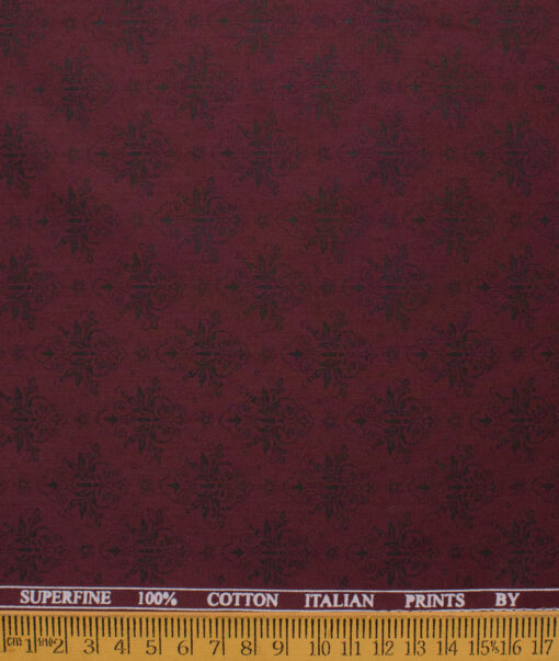 Canetti Men's Premium Cotton Printed  Unstitched Shirting Fabric (Dark Wine)