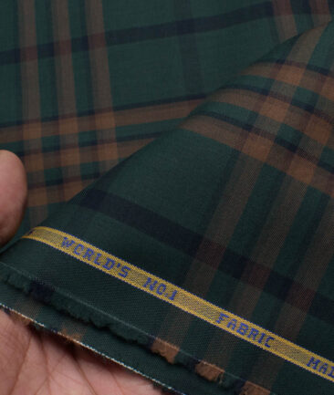 Treviso by Luthai Men's Giza Cotton Checks  Unstitched Shirting Fabric (Dark Pine Green)