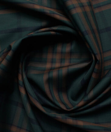 Treviso by Luthai Men's Giza Cotton Checks  Unstitched Shirting Fabric (Dark Pine Green)