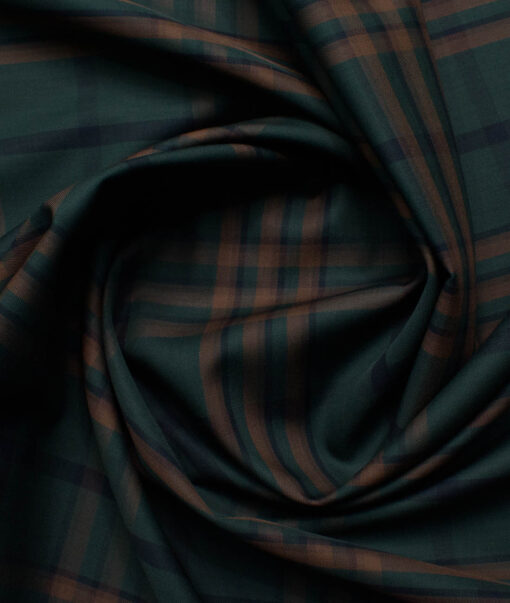 Treviso by Luthai Men's Giza Cotton Checks  Unstitched Shirting Fabric (Dark Pine Green)
