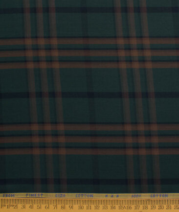 Treviso by Luthai Men's Giza Cotton Checks  Unstitched Shirting Fabric (Dark Pine Green)