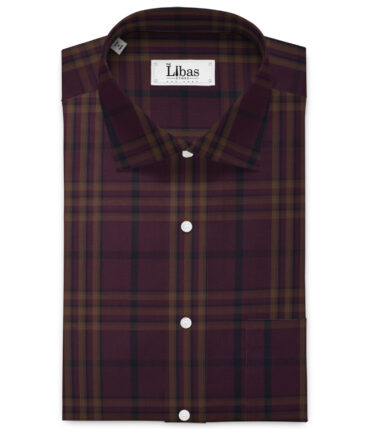 Treviso by Luthai Men's Giza Cotton Checks  Unstitched Shirting Fabric (Dark Wine)